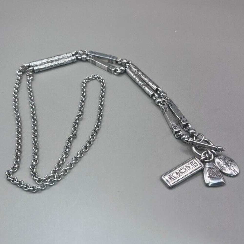Brighton Silver Plated Charm Necklace Toggle Clasp Pendant Tassle Scroll Chain‎ - Picture 6 of 8